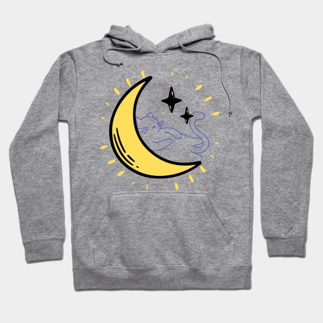 Cute cat sleep on the moon aesthetic illustration Hoodie by FRH Design